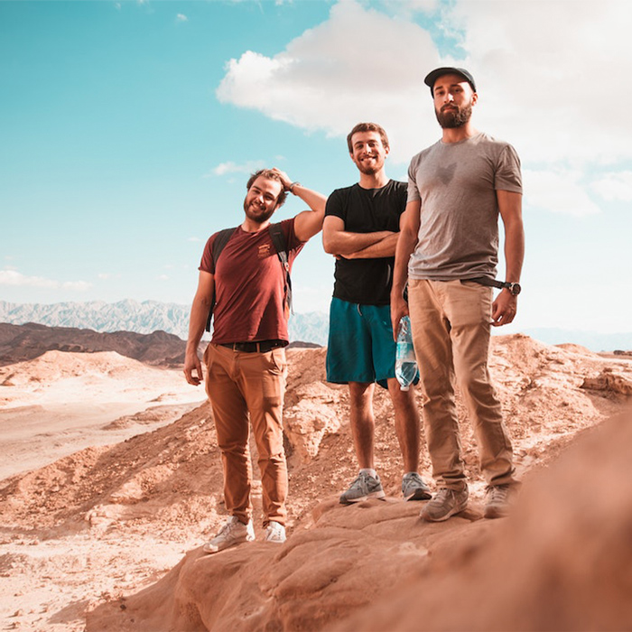 Three friends stopping for views on a roadtrip